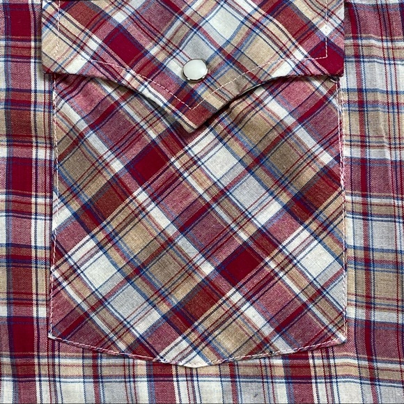 Wrangler 📌size medium, VINTAGE, button down pearl snap red, blue, tan, western - Picture 4 of 8